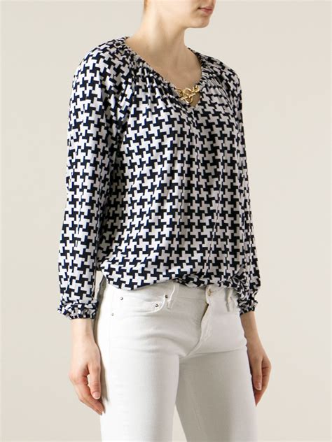 longsleeve black and white blouse by michael kors|Michael Kors blouse shirt.